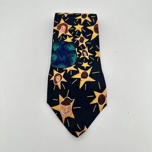 Vtg Save The Children Sophia Age 9 Star Necktie Mens Blue Yellow Silk Art Church
